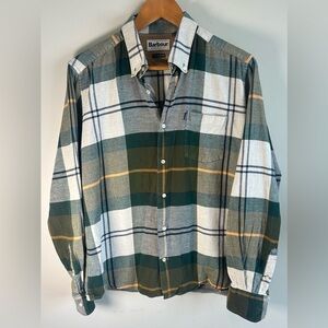 Barbour Plaid Flannel Shirt Men’s L Tailored Fit Green Button Down Barbour John